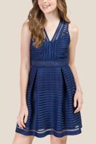 Francesca Inchess Hallie V-neck Stripe Lace Dress - Navy