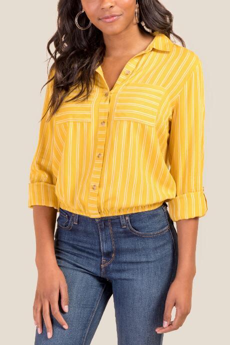 Francesca's Julia Striped Button Down Top - Sunshine