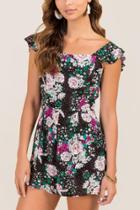 Francesca's Mesina Ruffle Floral Tie Back Romper - Black