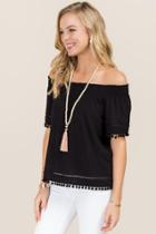 Ayla Sonja Smocked Off The Shoulder Top - Black