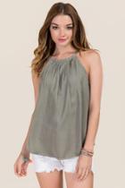Blue Rain June High Neck Sleeveless Tank - Dark Olive