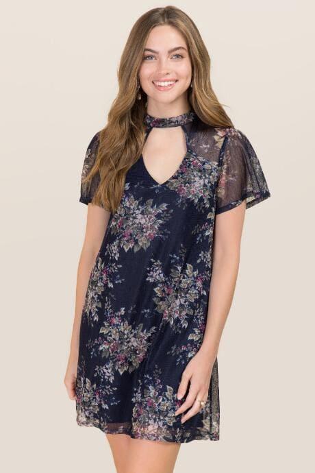 Blue Rain Roni Gigi Floral Mesh Shift Dress - Navy