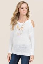 Francesca's Portia Cold Shoulder Sweater - White