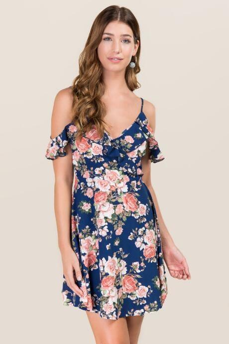 Blue Rain Finley Cold Shoulder Ruffle Dress - Navy