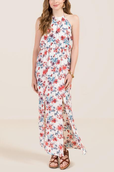 Francesca Inchess Violeta High Neck Floral Maxi Dress - Ivory