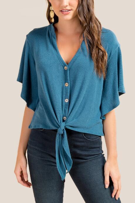 Francesca's Breanna Front Tie Top - Dark Teal