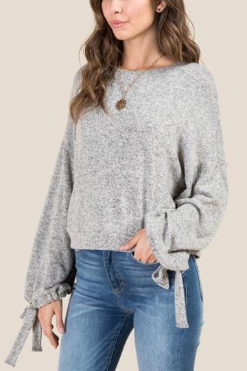 Sweet Claire Nika Poet Tie Sleeve Top - Heather Oat