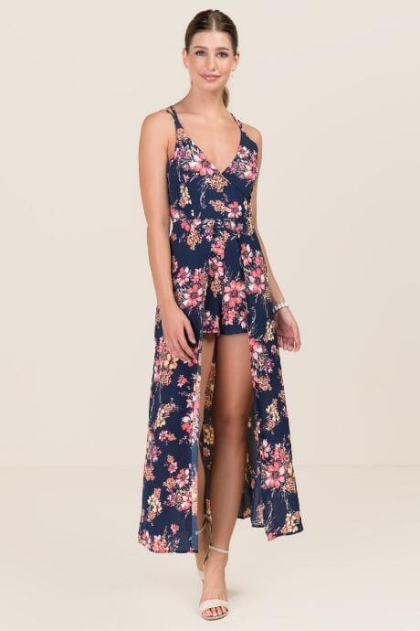 Francesca's Emma Floral Maxi Romper - Navy
