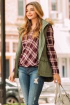 Thread And Supply Fern Puffer Fur Trim Vest - Olive