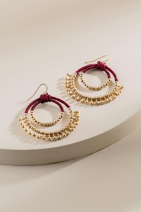 Francesca's Gwendolyn Woven Beaded Drop Earrings - Burgundy