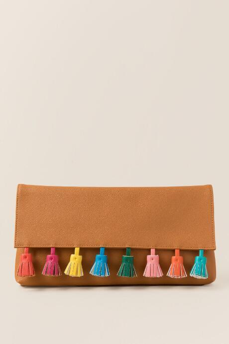 Francesca's Irene Multi-colored Tassel Clutch - Tan