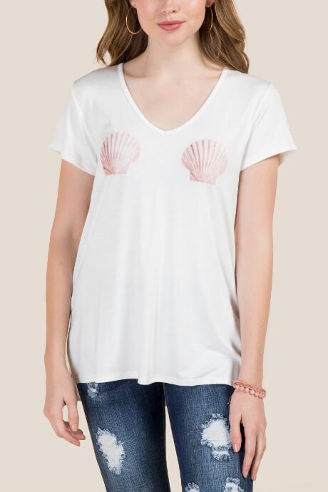 Francesca's Mermaid Shell Graphic Tee - White