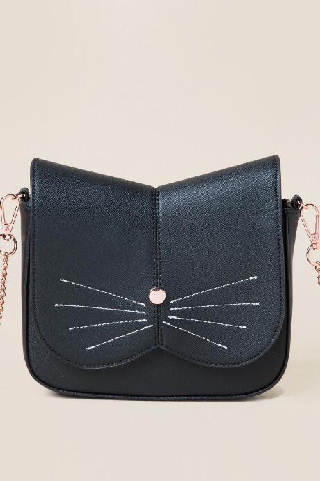 Francesca Inchess Cat Face Crossbody - Black