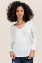Ayla Sheryl Long Sleeve X Neck Waffle Top - Ivory