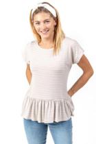 Francesca's Paulina Stripe Drop Waist Peplum Top - Heather Oat