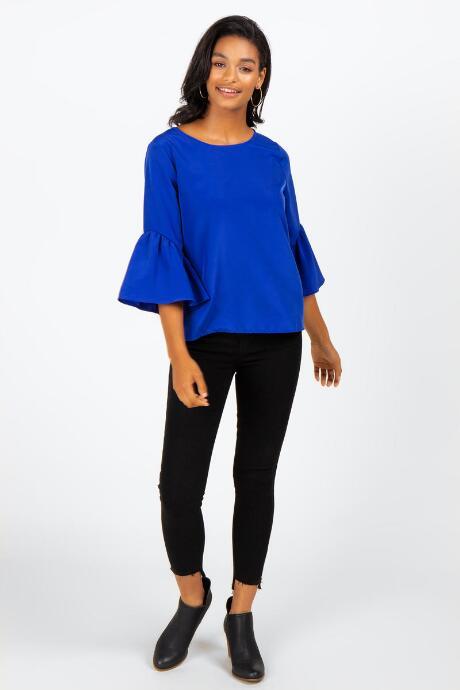 Francesca's Percy Bell Sleeve Blouse - Blue
