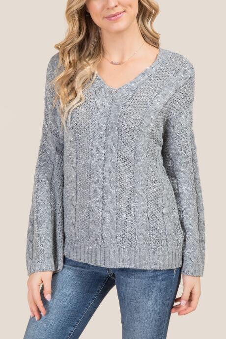 Francesca's Lennox Pleated Bell Sleeve Sweater - Heather Gray