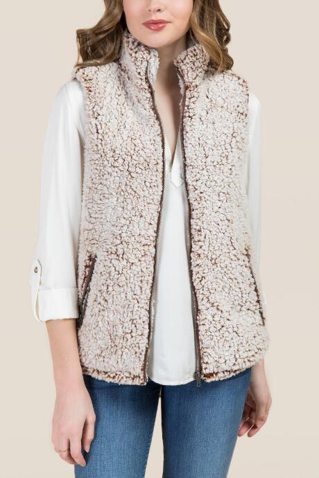 Francesca's Lydia Zip Front Wubby Vest - Brown