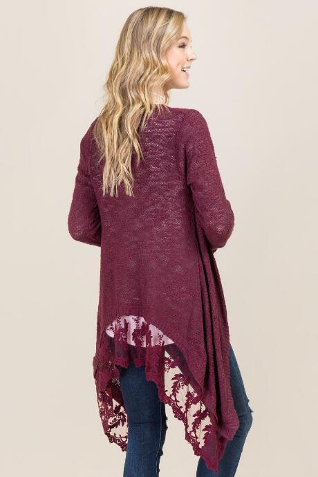 Blue Rain Avia Lace Sweater Wrap - Wine