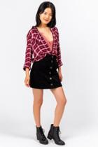 Francesca's Sareen Plaid Button Down Top - Burgundy