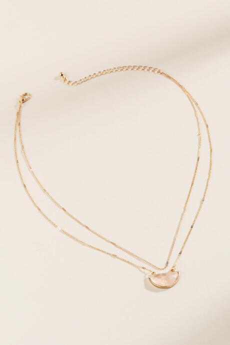 Francesca's Odessa Layered Half Moon Pendant Necklace - Pale Pink