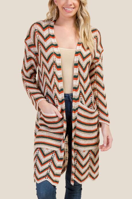 Francesca's Rylie Zig Zag Duster Cardigan - Forest