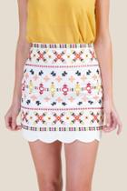 Francesca's Kylie Embroidered Mini Skirt - White