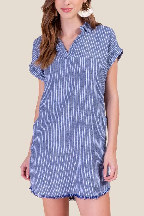 Francesca's Talia Striped Chambray Shift Dress - Chambray