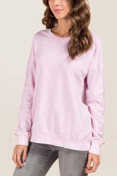 Francesca's Rumi Cinch Sleeve Oil Wash Sweatshirt - Pink