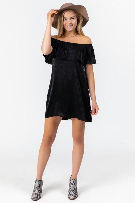 Francesca's Kinlee Ruffle Off The Shoulder Dress - Black
