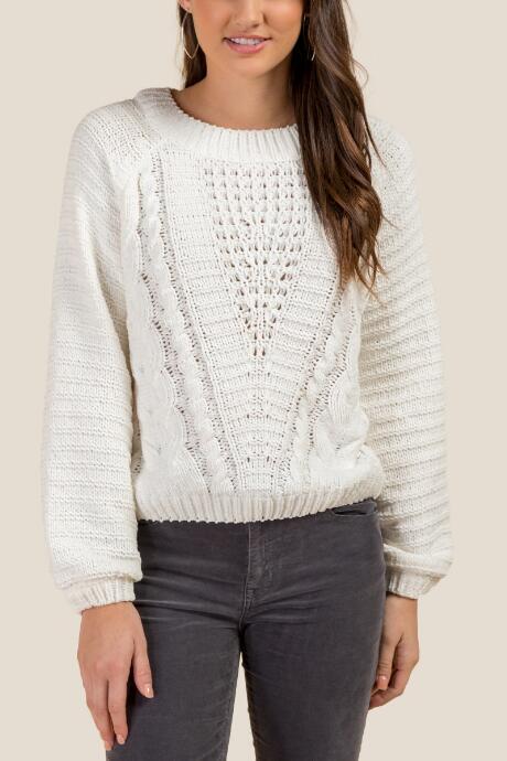 Francesca Inchess Linae Chenille Cable Front Sweater - White