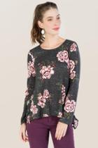 Francesca's Walker Floral Ruffle Step Hem Sweatshirt - Gray