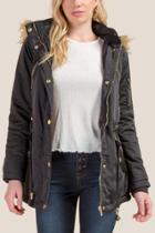 Francesca's Flynn Fur Lined Hood Jacket - Black