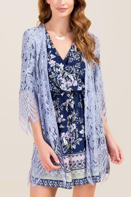 Francesca's Eisley Solid Lace Kimono - Oxford Blue