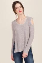 Francesca's Carson Strappy Cold Shoulder Sweater - Gray