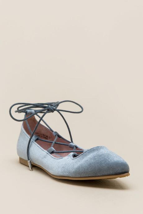 Chinese Laundry Velvet Lace Up Flat - Blue
