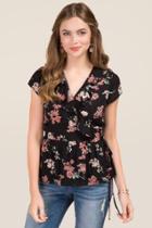 Blue Rain Carah Ruffle Floral Wrap Top - Black