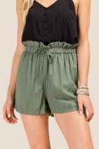 Francesca's Rachelle Paperbag Waist Soft Shorts - Dark Olive