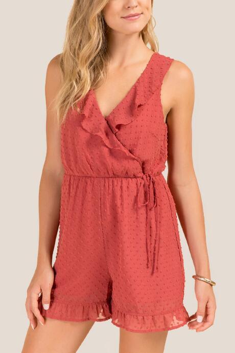 Francesca's Ilona Swiss Dot Romper - Cinnamon