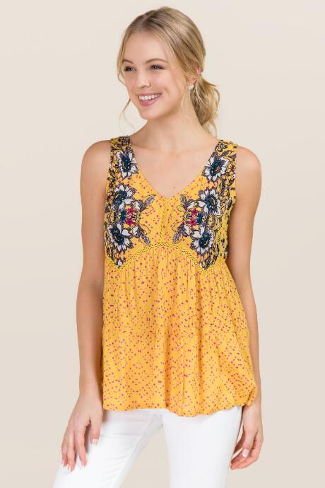 Blue Rain Francine Floral Sleeveless Tank - Yellow