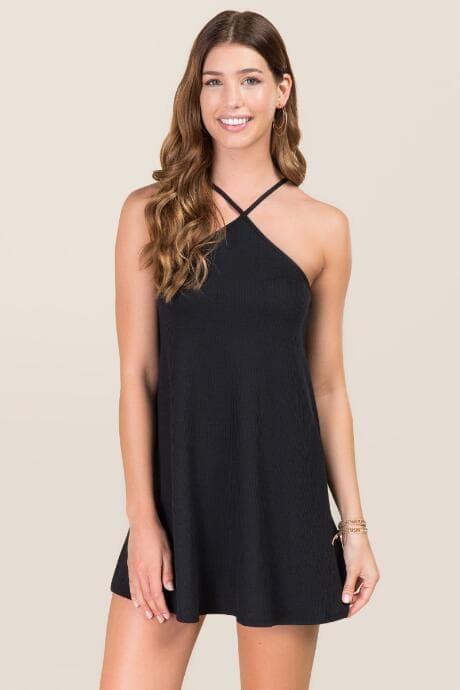 Alya Kingsley Y Neck Shift Dress - Black