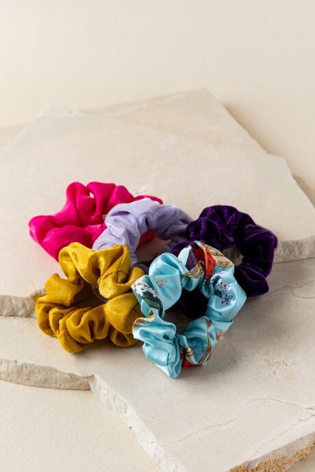 Francescas Ciara Mixed Material Scrunchie Set - Light Blue