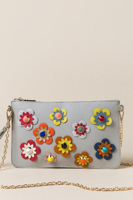 Francesca's Stella 3d Floral Crossbody Clutch - Gray