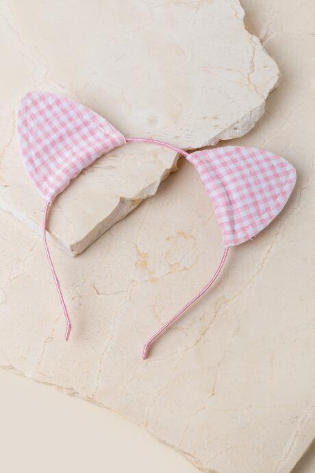 Francesca Inchess Kathy Gingham Cat Ears Headband In Pink - Pink