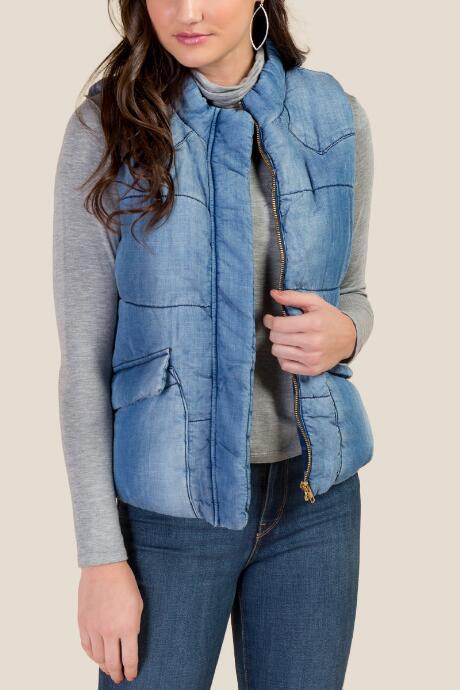 Francesca Inchess Jess Quilted Tencel Puffer Vest - Medium Wash
