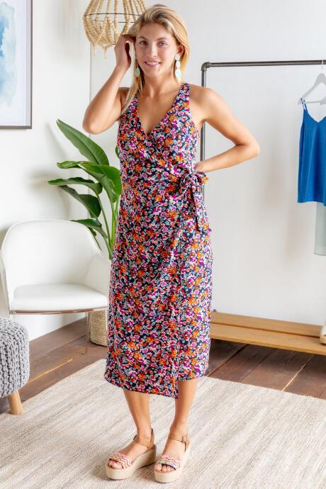 Francesca's Tisha Floral Wrap Midi Dress - Black