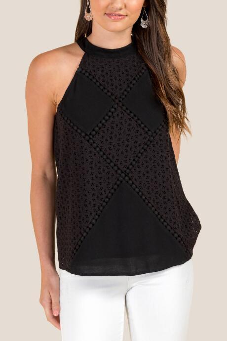 Francesca Inchess Tiffany Eyelet Halter Neck Tank - Black
