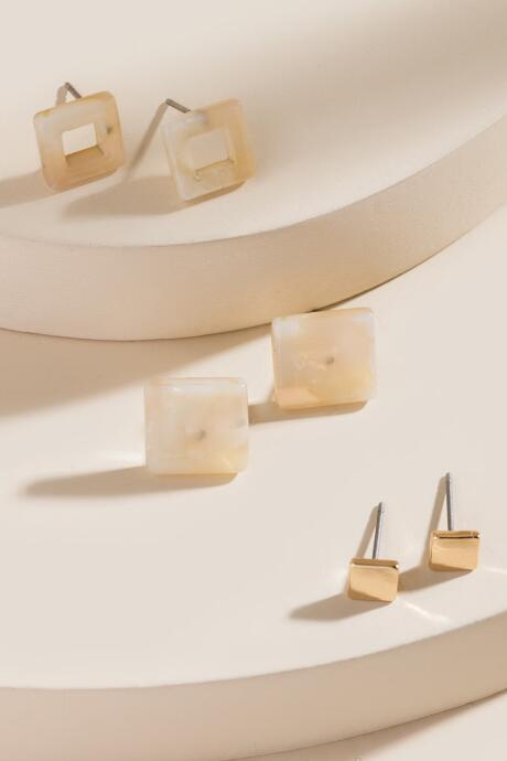 Francesca's Arianna Marbled Resin Stud Set - Ivory