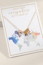 Francesca's World Map Pendant Necklace In Gold - Gold