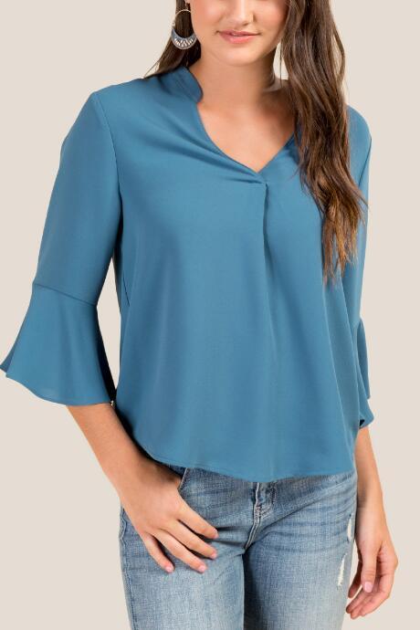 Francesca's Alissa Bell Sleeve Blouse - Dark Teal